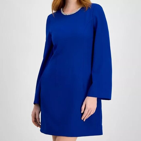 Tahari Cobalt Blue Rhinestone Trim Shift Dress - Size 12 - NWT - Picture 3 of 5